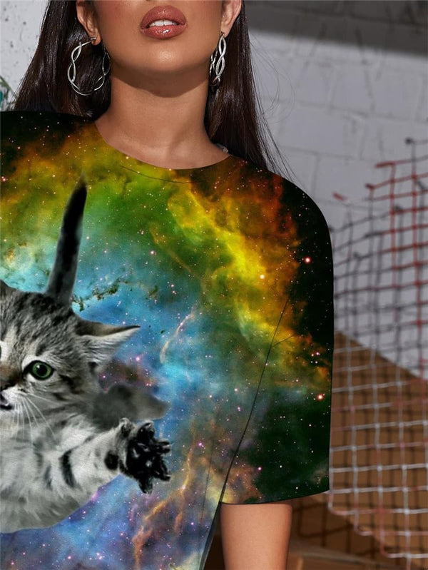 
Cat T-shirt Women Animal Gothic Nebula Summer Galaxy Punk Rock Womens Clothing
                