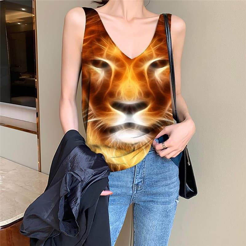 Lion Tank Top Women Animal Vest Printed Anime Vest Print Flame Anime Clothes Harajuku Sleeveless 3d - KYKU