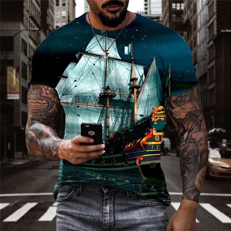 Pirate T-shirt Men Sail Anime Clothes Galaxy Tshirt Printed Ocean Shirt Print