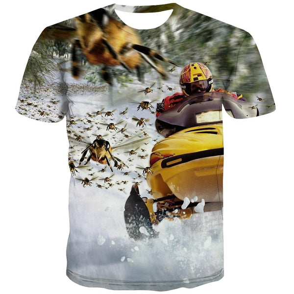 Ski T-shirt Men White T-shirts 3d Movement Tshirts Casual Snowfield T shirts Funny