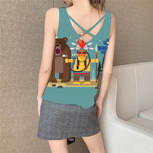 
Indios Tank-Top women Bear Tank Tops Casual Animal Vest Print Dark Green Anime Clothes
                