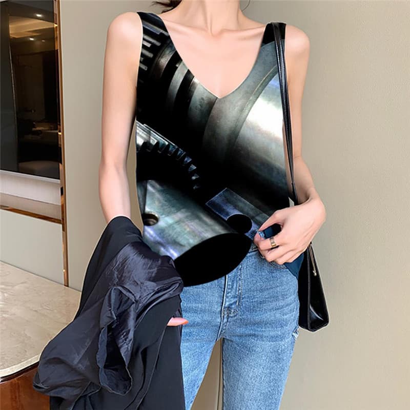 Metal Tank-Top women Engine Tank Tops Casual Gear Sleeveless 3d Punk Rock Vest Print