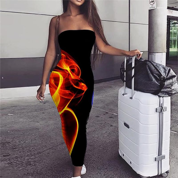 Red Flame Dress Women Blue Flame Party Party sleeveless Womens Clothing Casual