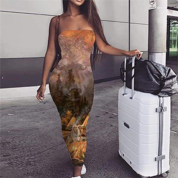 Indios Dress Women Wolf sleeveless Flame 3d Print Forest Vestido Sexy - KYKU