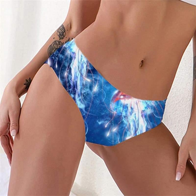 Ocean Briefs Women Jellyfish Lingerie Female Fluorescence Pantys Blue Sexy - KYKU