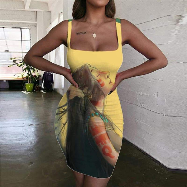 Indios Dresses Women Moon 3d Print Painting Vestido Sexy Art Ladies Dresses - KYKU