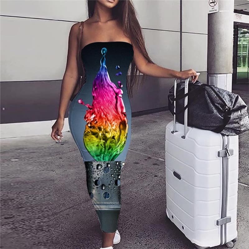 Flame Dress Women Lighter Vestido Sexy Colorful Bodycon Dress Womens Clothing