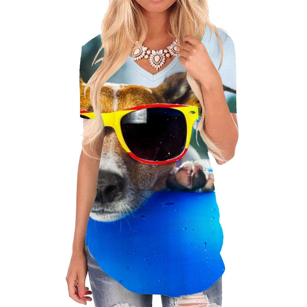 Dog T Shirt Women Animal Shirt Print Hip Hop Funny T shirts Harajuku V-neck Tshirt