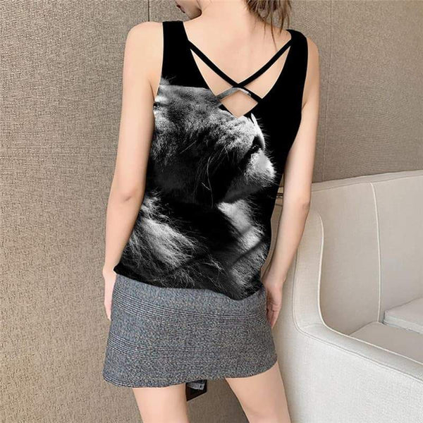 
Lion Tank Top Women Animal Sleeveless 3d Anime Anime Clothes Black Funny Top Sad Vest Printed - KYKU
                
