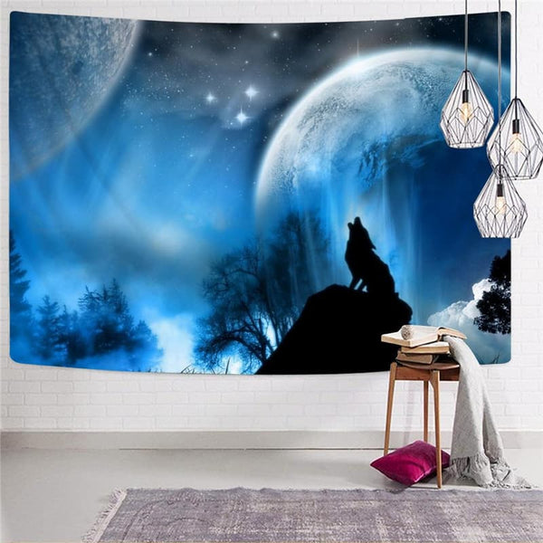 
Wolf Tapiz Animal Wall Tapestry Anime Home Tapestrys Moon Rug Wall Blue Tapestries
                