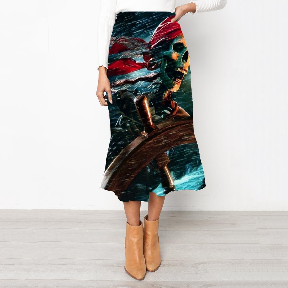 Skull Skirt Women Punk Rock Frauen Pirate Skirt Ladies Rain High waist skirts Ferry School skirt - KYKU