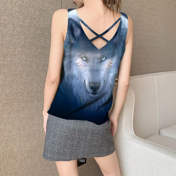 
Wolf Tank-Top women Animal Sleeveless 3d Anime Funny Top Moon Vest Print Head Tank Tops Casual - KYKU
                