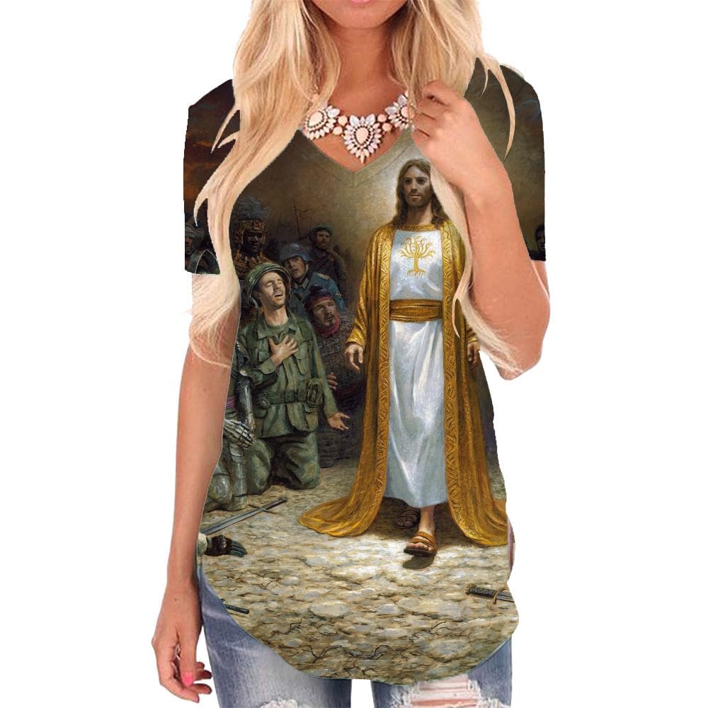 Christian T Shirt Women Jesus Tshirts Printed Harajuku V-neck Tshirt