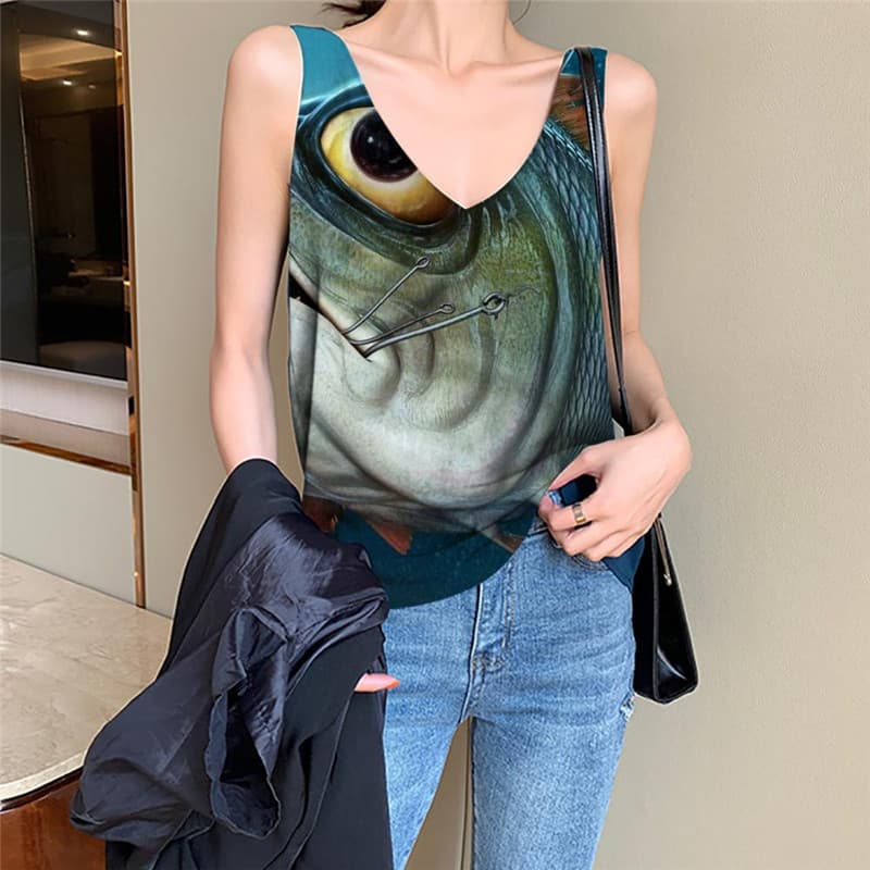 Fish Tank-Top women Eye Tank Tops Casual Animal Funny Top Fisherman Vest Print Metal Anime Clothes