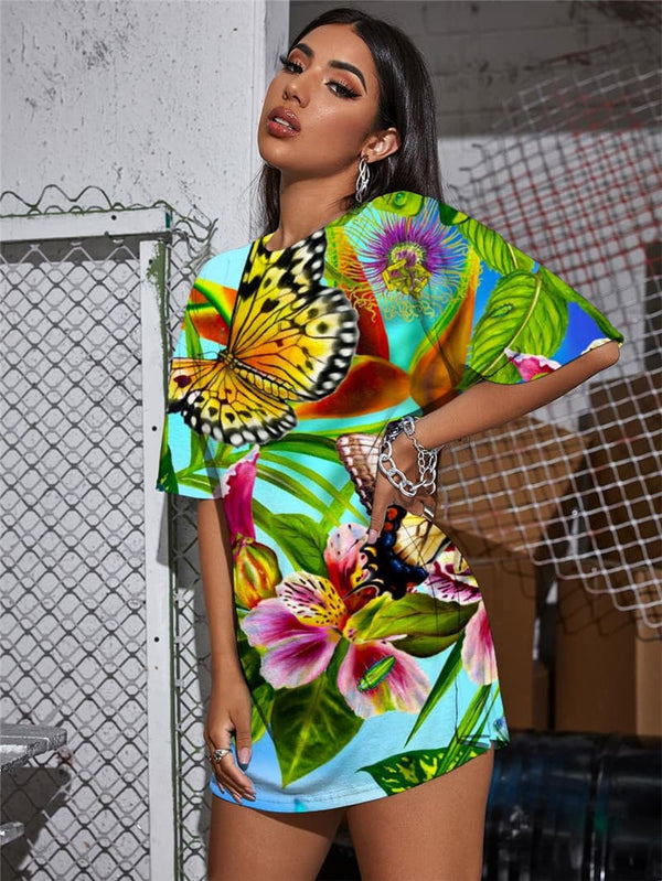 
Butterfly T-shirt Women Flower T-shirts 3d Animal Tshirt Printed Colorful Punk Rock
                