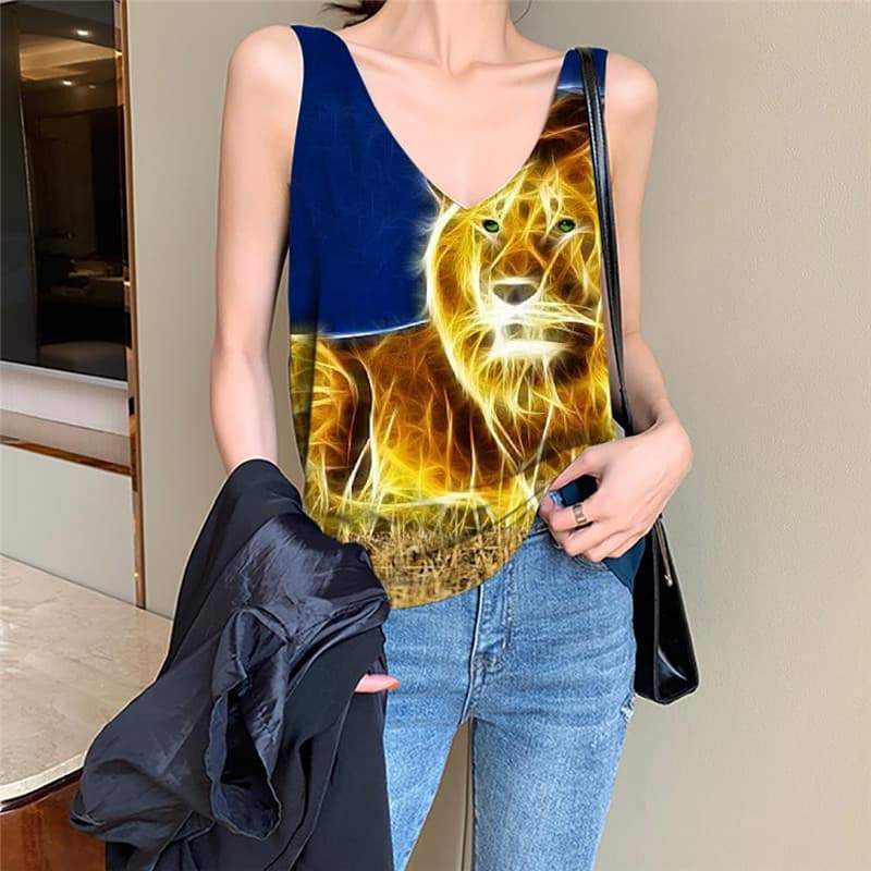 Lion Tank Top Women Animal Sleeveless 3d Anime Anime Clothes Harajuku Vest Printed Lightning Vest Print - KYKU