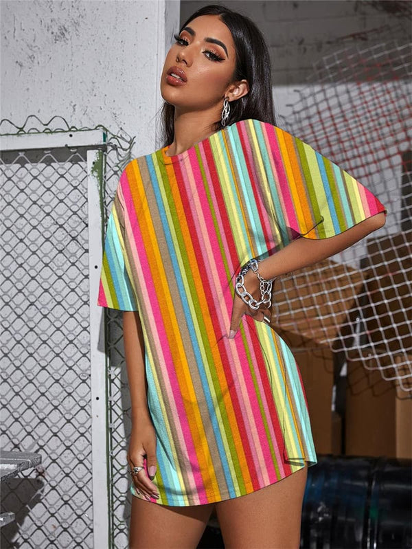 
Colorful T-shirt Women Stripe T-shirts 3d Gradient Gothic Rainbow Summer
                