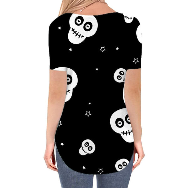 
Skull T Shirt Women Star Funny T shirts Black Tshirts Printed Hip Hop V-neck Tshirt
                