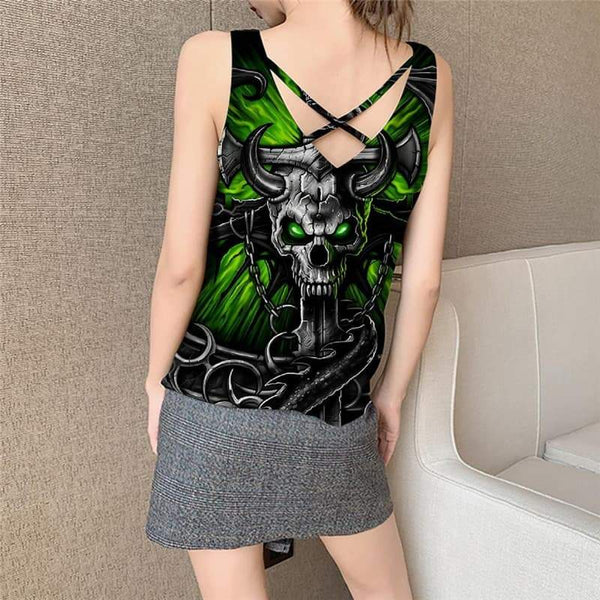 
Skull Tank Top Women Punk Anime Clothes Devil Sleeveless 3d Wing Vest Print Iron Chain Vest Printed - KYKU
                