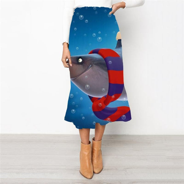 Fish Skirt Women Blue High waist skirts Animal Skirt Ladies Ocean School skirt Christmas Rock Frauen