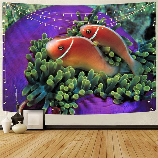 Fish Tapestry Purple Rug Wall Harajuku Home Tapestrys Jellyfish Tenture Mandala Animal Tapestries