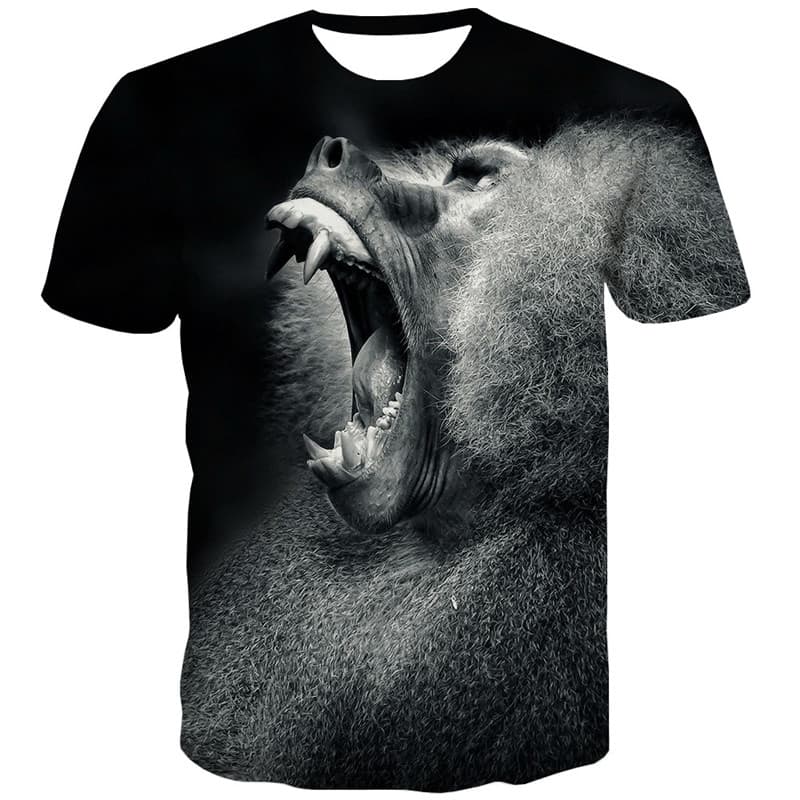Animal T shirts Men Orangutan T-shirts Graphic Terror T shirts Funny Harajuku Tshirts Cool Black Tshirt Anime - KYKU