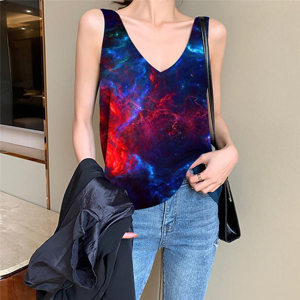 Galaxy Tank Top Women Space Funny Top Universe Tank Tops Casual Nebula Vest Printed