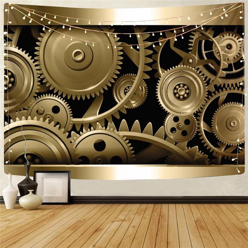 Metal Tapestry Engine Tapestries Gear Home Tapestrys Golden Rug Wall Decor