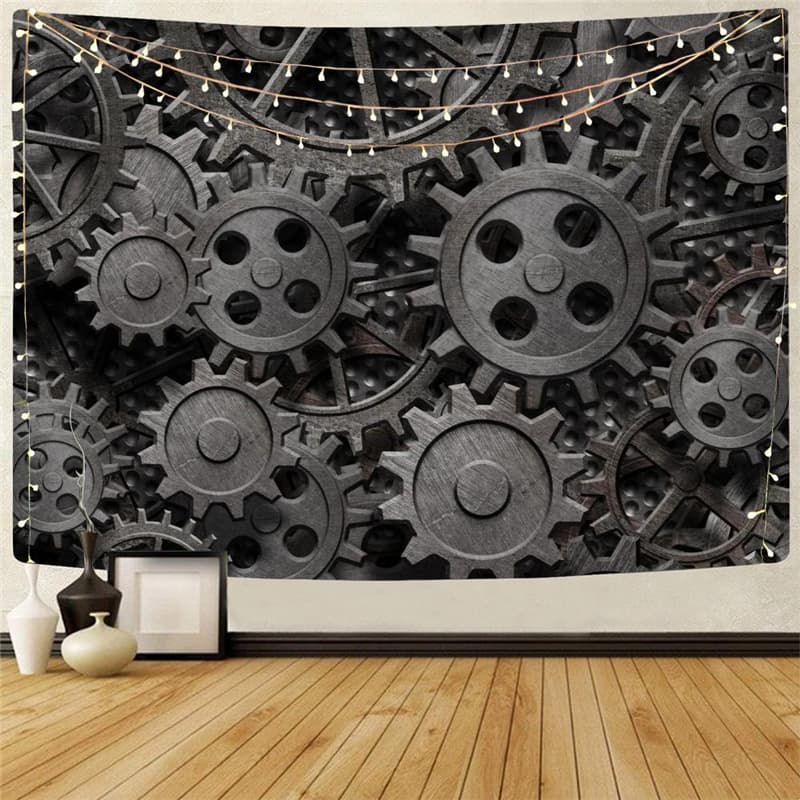 Metal Tapestry Engine Tenture Mandala Gear Home Tapestrys Black Tapestries