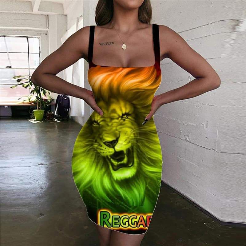 Lion Dresses Women Animal Vestido Sexy Anime Bodycon Dress Colorful Ladies Dresses Green 3d Print - KYKU