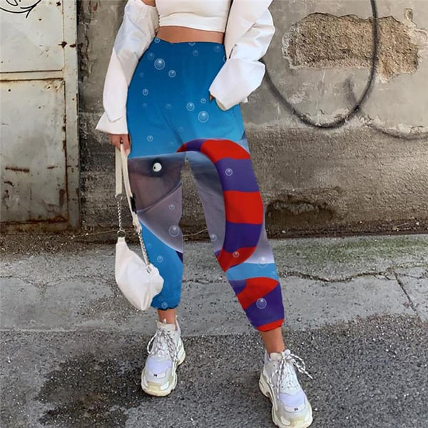Fish Pants Women Blue Casual Pant Animal Jogger Pants Ocean Trouser Christmas 3d Printed