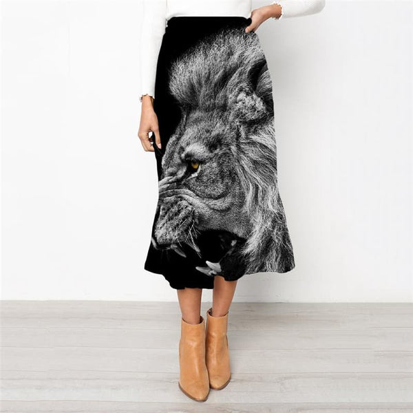Lion Skirts Women Animal School skirt Anime High waist skirts Ferocious Rock Frauen Black Skirt Ladies - KYKU