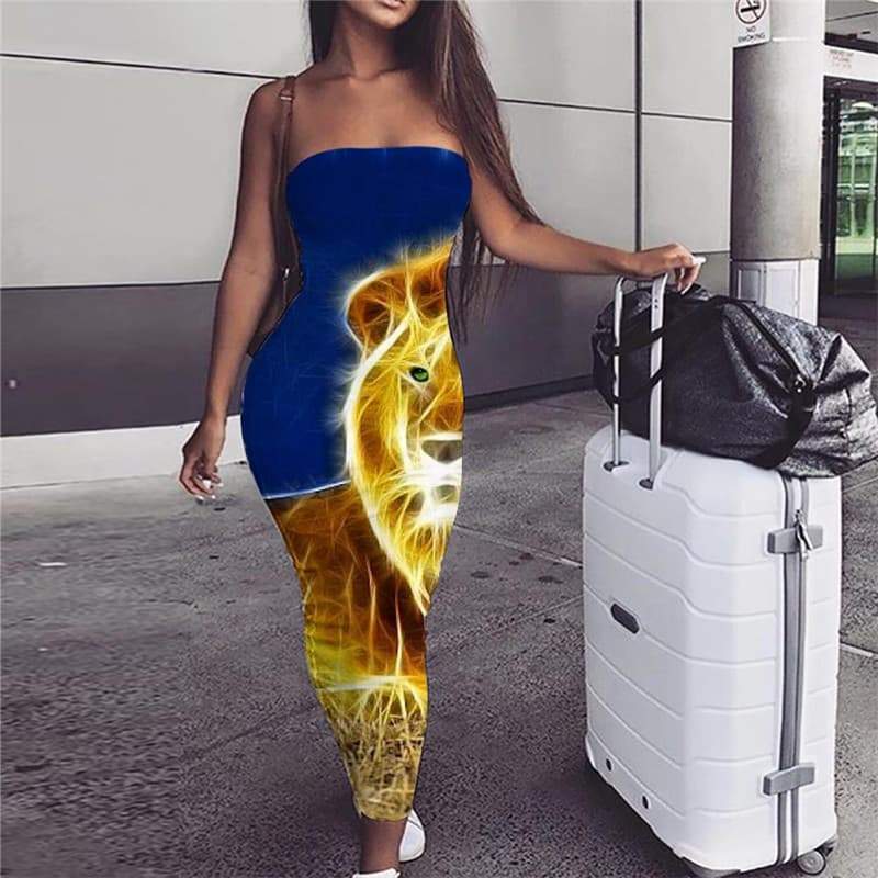 Lion Dress Women Animal Sundress Anime Party Harajuku Boho Lightning Bodycon Dress - KYKU