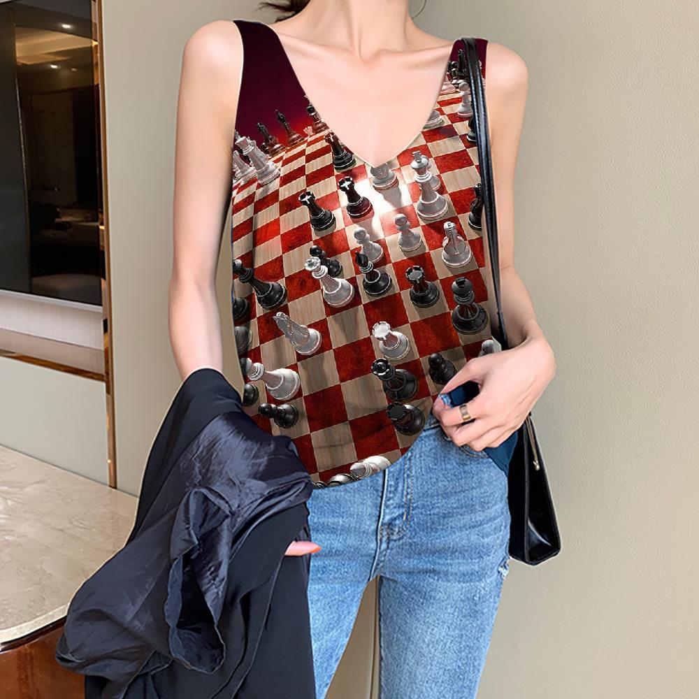 Geometric Tank-Top women Psychedelic Anime Clothes Vortex Vest Print International Chess Tank Tops Casual - KYKU
