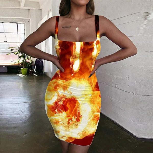 Flame Dress Women Hand Halter Sleeveless Party Ladies Dresses Womens Clothing