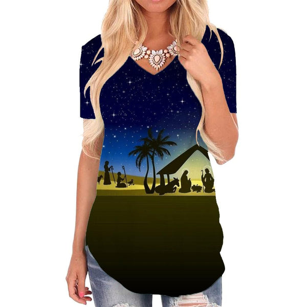 Galaxy T-shirt women Christian V-neck Tshirt Animal T-shirts 3d Coconut Tree Funny T shirts