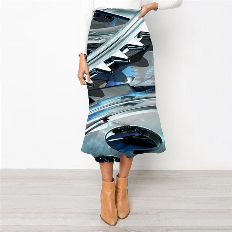 Metal Skirts Women Engine Rock Frauen Gear High waist skirts Punk Rock School skirt