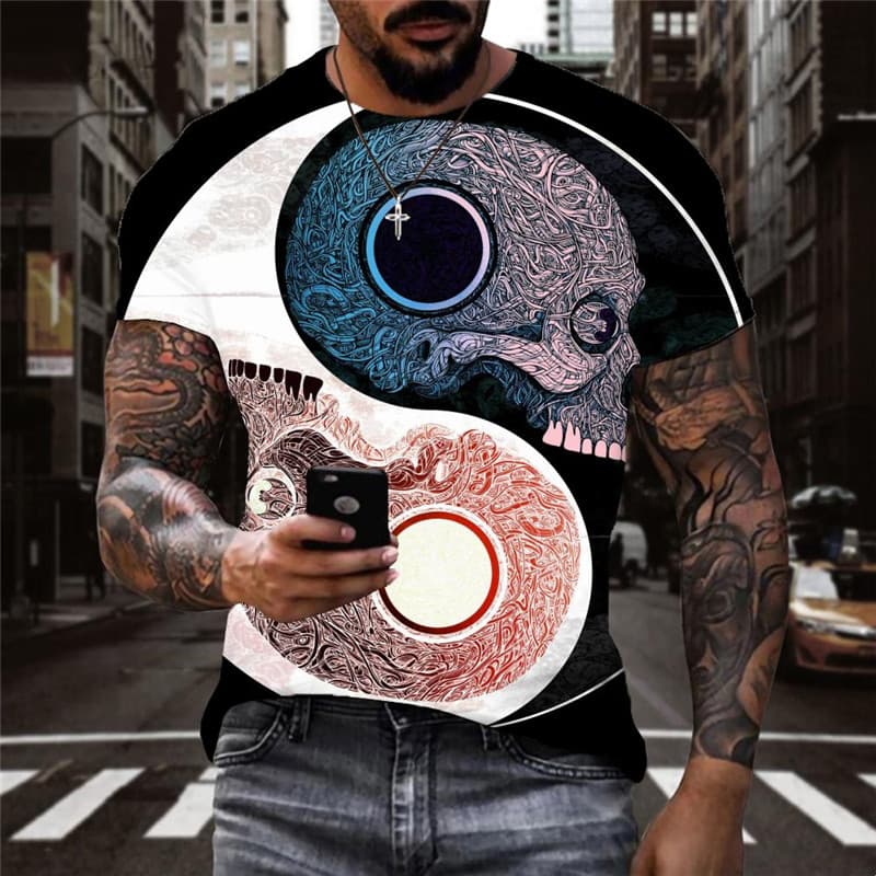 Skull T shirt Men Yin And Yang Tshirts Casual Skeleton Tshirt Printed Funny Funny T shirts