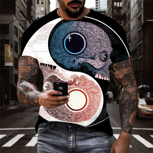 Skull T shirt Men Yin And Yang Tshirts Casual Skeleton Tshirt Printed Funny Funny T shirts