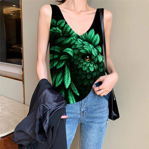 Lion Tank Top Women Animal Vest Printed Anime Anime Clothes Green Tank Tops Casual Harajuku Sleeveless 3d - KYKU