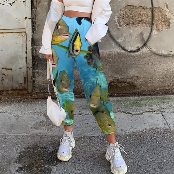 Fish Pants Women Carp High Waist Pants Fishinger Jogger Pants Animal Trouser Tropical Casual Pant