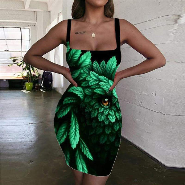 Lion Dress Women Animal Bodycon Dress Anime Halter Sleeveless Green Vestido Sexy Harajuku 3d Print - KYKU
