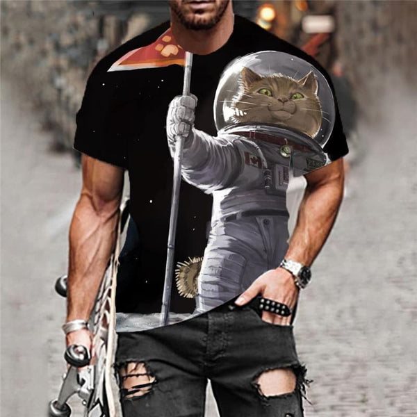 
Astronaut T shirt Men Cat Tshirts Casual Galaxy Funny T shirts Earth T-shirts 3d
                