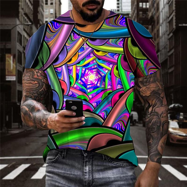 Dizziness T shirt Men Abstract T-shirts 3d Gradient Shirt Print Colorful Tshirt Printed