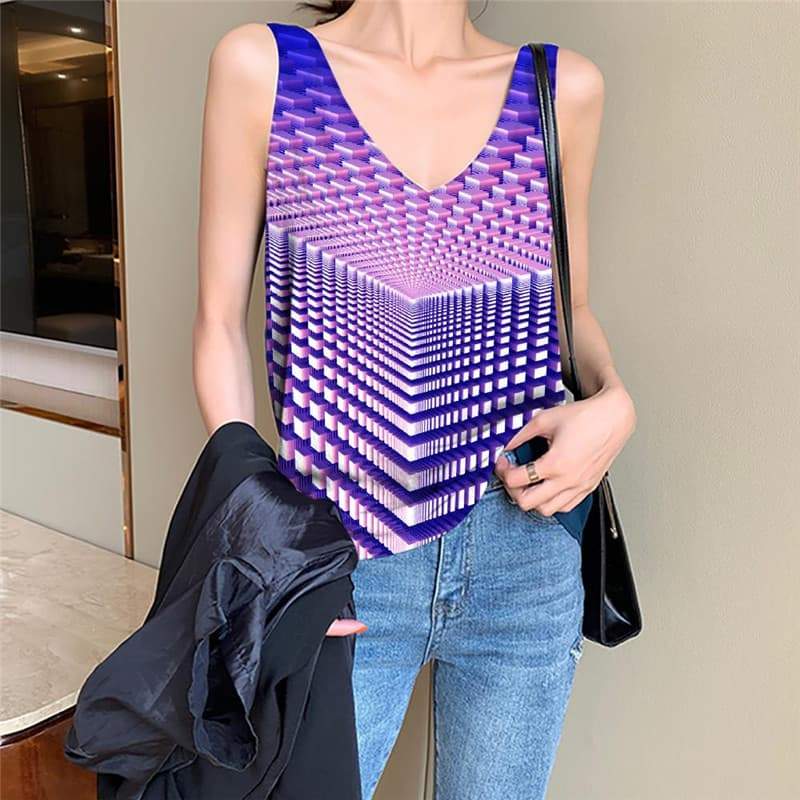 Geometric Tank Top Women Psychedelic Vest Printed Vortex Tank Tops Casual Purple Sleeveless 3d - KYKU