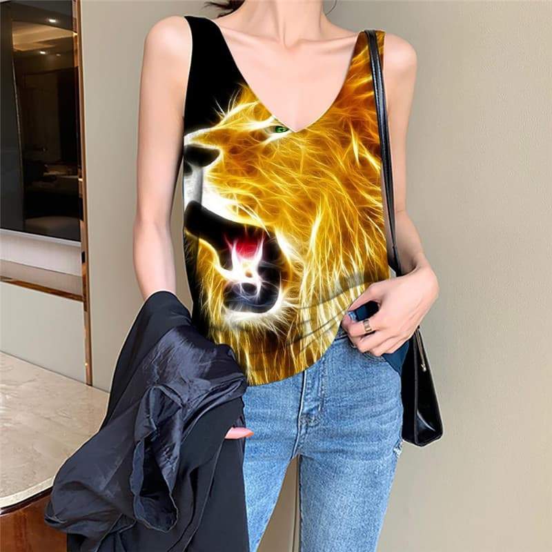 Lion Tank Top Women Animal Sleeveless 3d Anime Vest Print Colorful Funny Top Hip Hop Vest Printed - KYKU