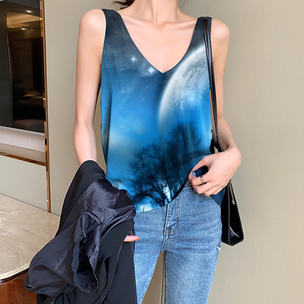 Wolf Tank Top Women Animal Anime Clothes Anime Vest Print Moon Sleeveless 3d Blue Funny Top - KYKU