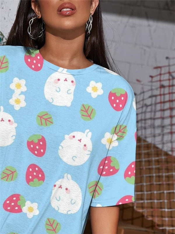 
Rabbit T-shirt Women Lovely Summer Cake Funny T shirts Ice Cream Tshirt Printed
                