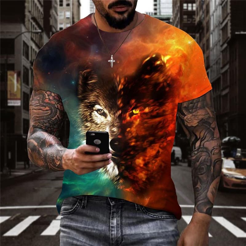 Wolf T shirt Men Animal Tshirt Printed Flame Tshirts Casual Nebula T-shirts 3d