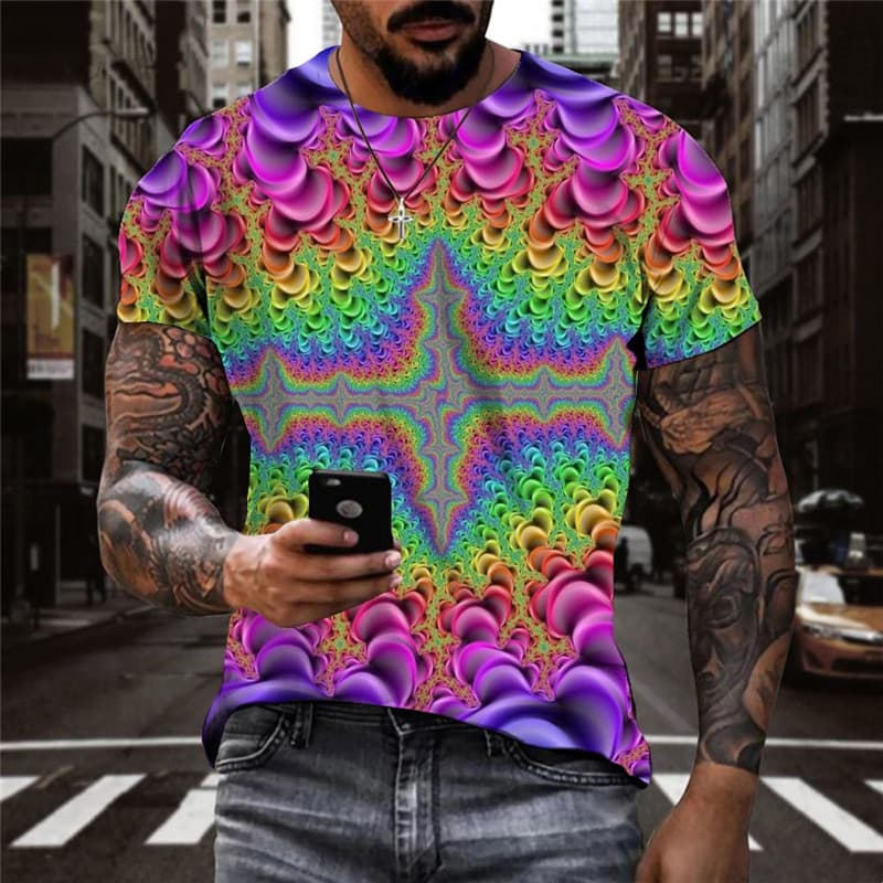 Dizziness T-shirt Men Colorful Anime Clothes Rainbow Tshirt Printed Art Tshirts Casual